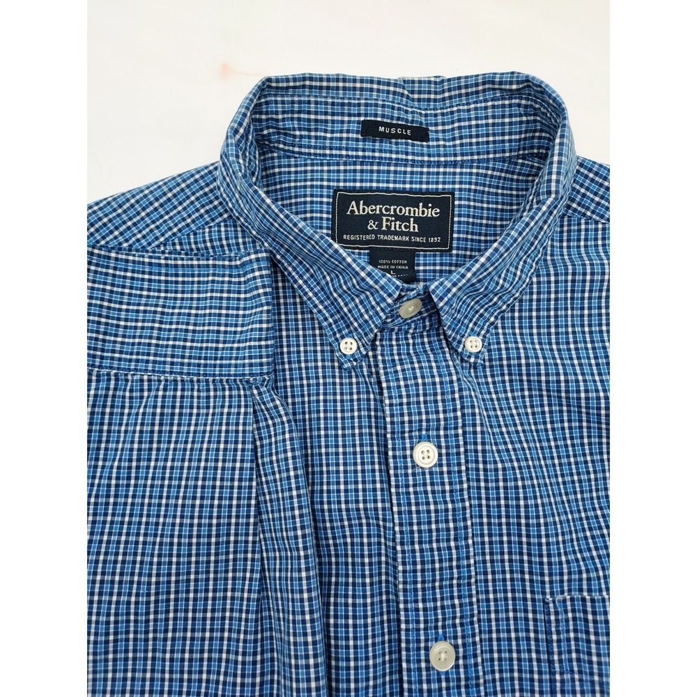 Abercrombie & Fitch Mens‎ Blue Plaid Button Down Long Sleeve Muscle Fit Large